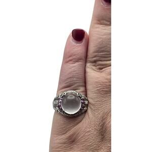 Filigree Milky Quartz & Amethyst Ring Karis STS Silver  - Size 7